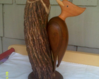 Vintage Wooden Carved Woodpecker, Carved Wooden Bird, Woodpecker Carving, Bird Carving, Wooden Bird Figurine, Hand Carved Bird, Wooden Bird