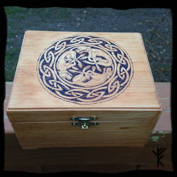 Celtic Box Woodburned box Pagan Box Pyrography Celtic Dogs
