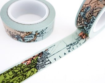 World Map Washi Tape - Masking Tape - Gift Wrap Tape - Travel Journaling - Scrapbooking