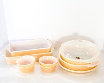 Vintage Fire-King Copper Tint Ovenware Set of 10_By Anchor Hocking Glass Corp, Made in USA