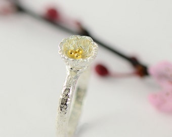 Birds Nest Ring in Sterling Silver and Gold – Bird Jewellery – Statement Ring