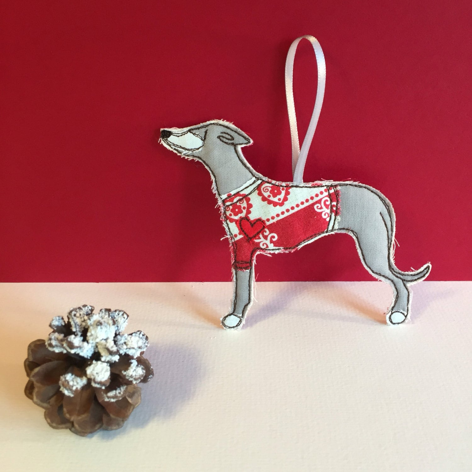 grey whippet christmas gift embroidered fabric whippet grey whippet christmas gift embroidered fabric whippet