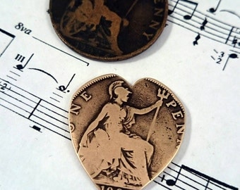 Guitar plectrum, Guitar pick, Love token, Heart shape, British Coin, Bronze Anniversary, Quirky gift, Mens stocking filler, Guitar player