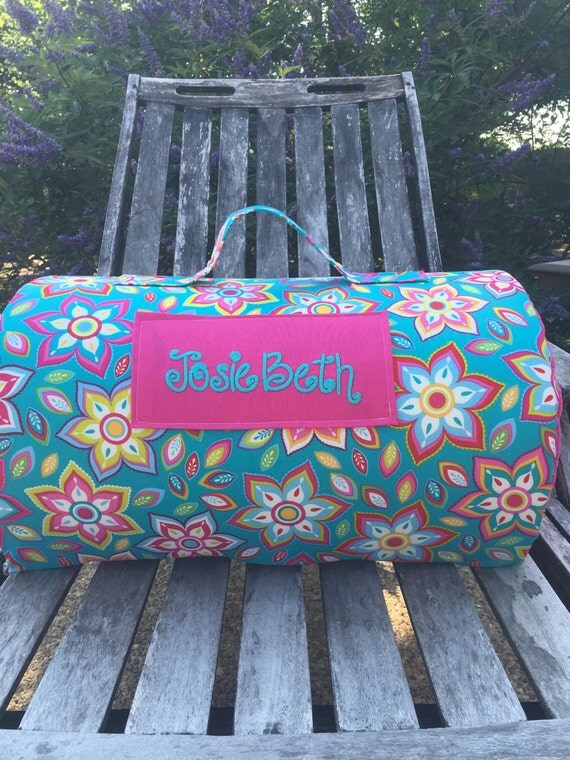 Personalized day care/ kindergarten nap mat in aqua cotton