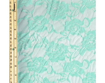 Stretch Lace Fabric by the Yard, Seafoam Pale Rose Floral Lace Fabric Yard style 216
