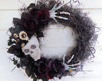 Halloween Wreath, Fall Wreath, "Skeleton in my Closet" Halloween Decor, Black & White Wreath, Skeleton Wreath,Gothic Wreath