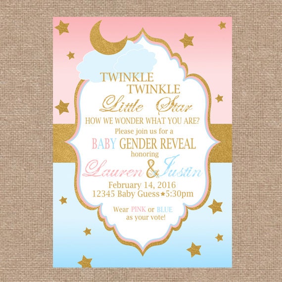 Baby Gender Reveal Invitation Twinkle Twinkle Little Star