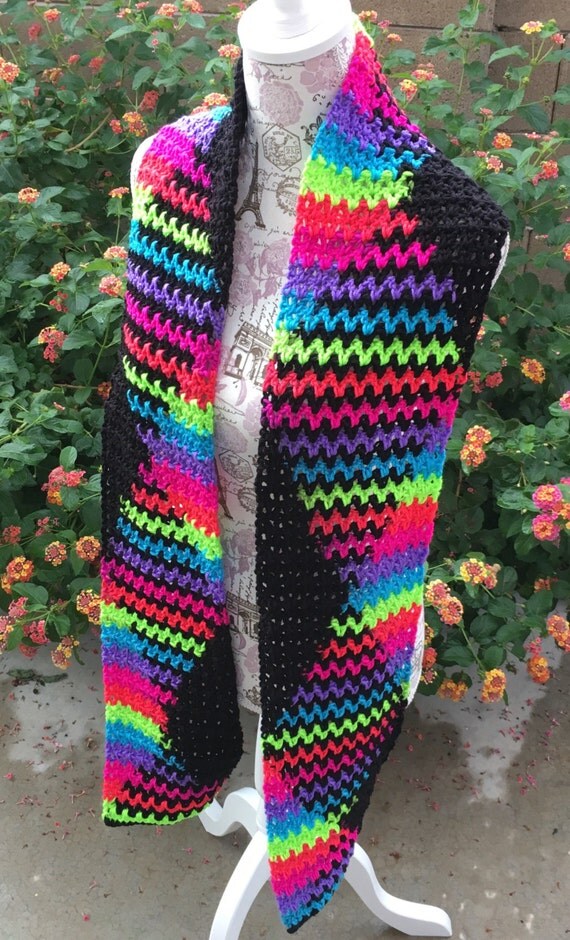 Neon Twist Crochet Scarf Neon Striped Scarf Vstitch Crochet