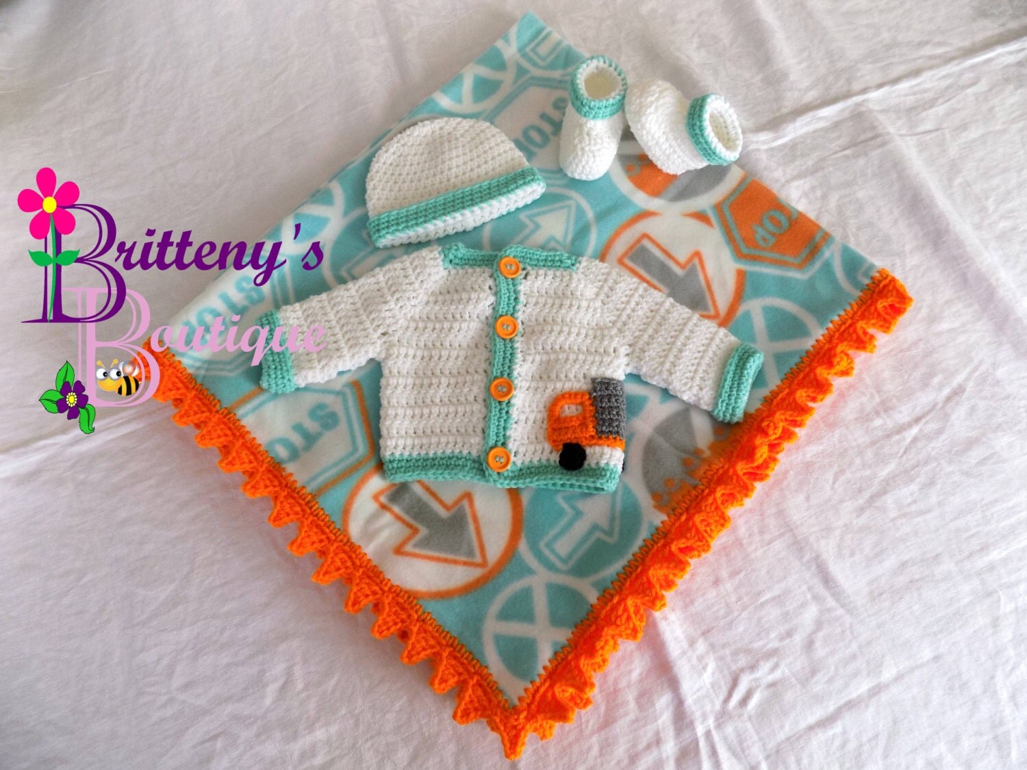 Truck Transportation Fleece Baby Blanket / Truck Crochet Baby