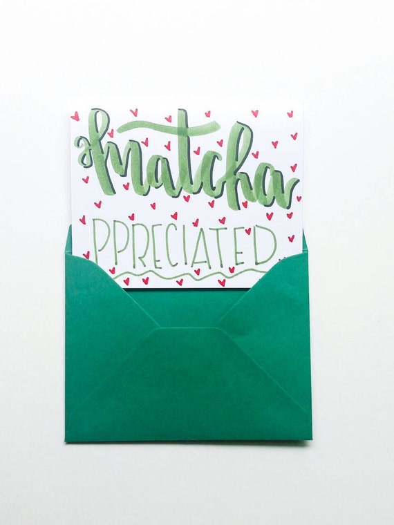 Matcha Card Tea Pun Thank You Card Blank Card Hand