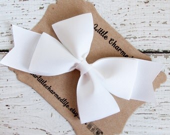 White Hair Bow, White Hair Clip, White Hairbow, Easter Hair Bow, White Bow, Easter Hair Clip, Holiday Hair Bow, 5 Inch Hair Bow