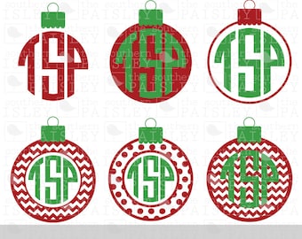 Christmas Ornament Monogram Frames - .svg/.eps/.dxf/.ai for Silhouette Studio, Cricut, or other cutting software