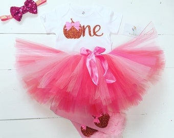 Pumpkin birthday outfit / pink and orange Pumpkin birthday outfit baby girl / 1st birthday Pumpkin outfit