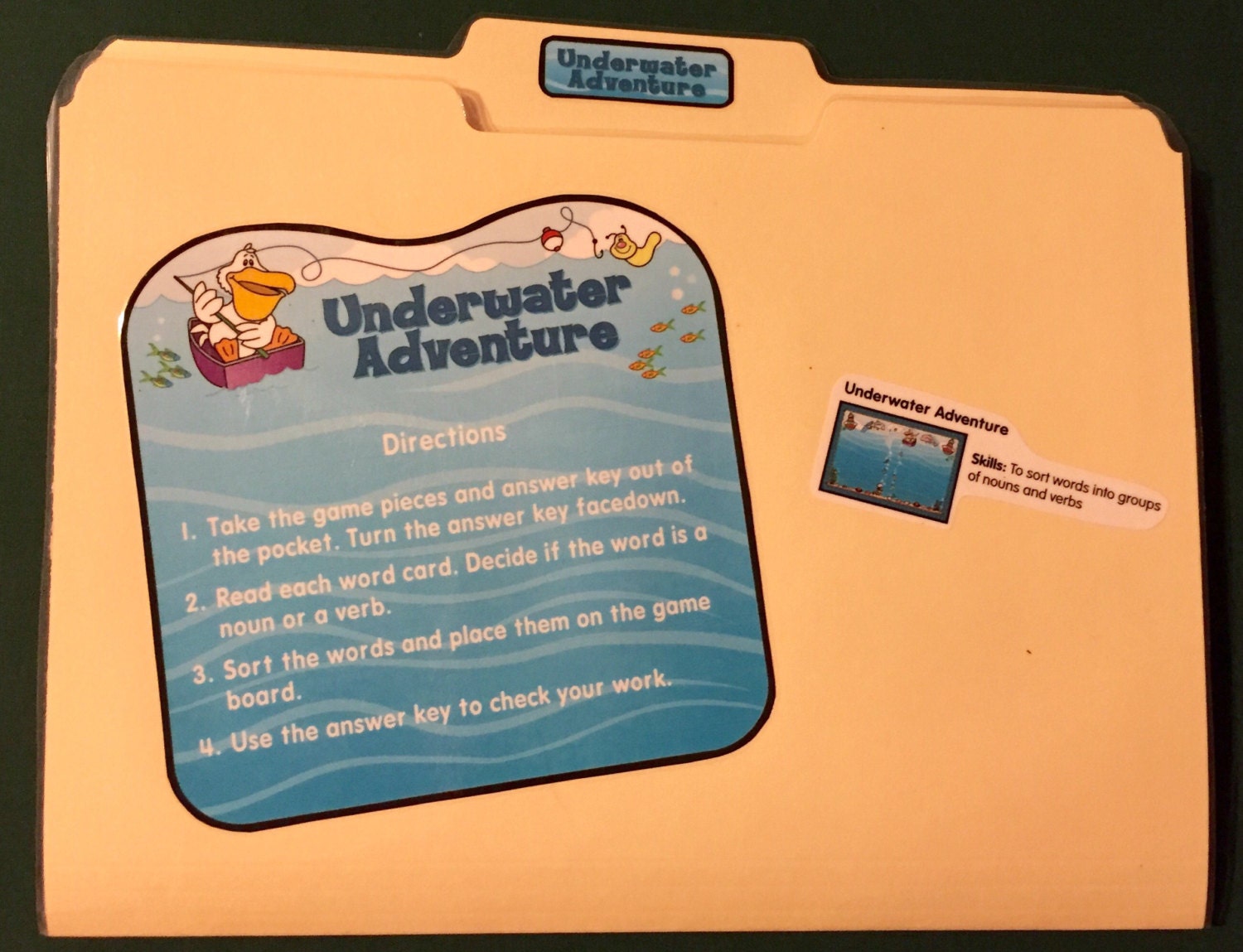 UNDERWATER ADVENTURE Nouns/Verbs File Folder Game Ready