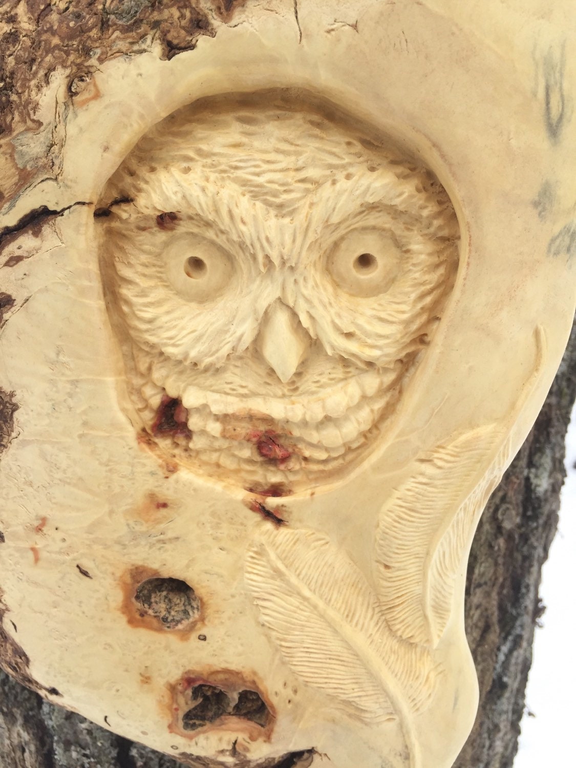 Owl Wood Carving Hand Carved Owl Sculpture Bird Carving Log