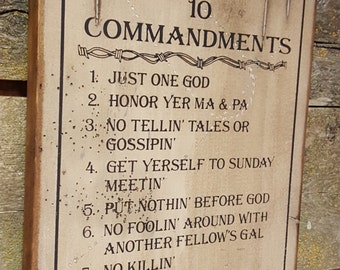 Cowboy's 10 Commandments, Western, Antiqued Wooden Sign