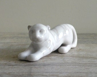 White Porcelain Tiger - Soviet vintage animal figurine - home decor - puma - Ukrainian collectible souvenir - made in USSR