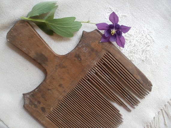 Primitive antique wooden wool comb Rustic home by VintagePresents