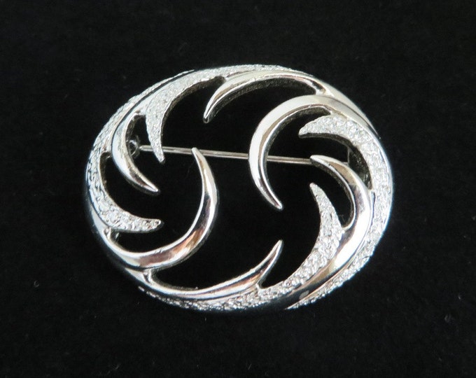 Sarah Coventry Brooch, Vintage Oval Swirl Silver Tone Pin