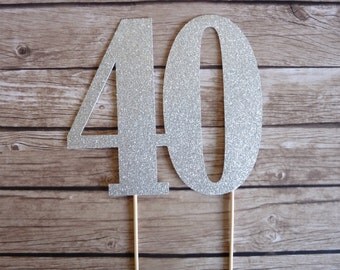 Forty Cake Topper - Silver Cake Topper, 40 cake topper, Age cake topper, Silver Decor, Number Cake Topper