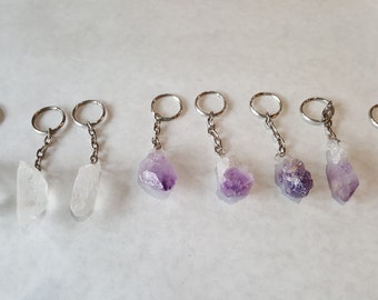Amethyst or Quartz Crystal Keychains - Crystal Charm Keychain