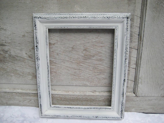 White distressed picture frame vintage decorative wood frame