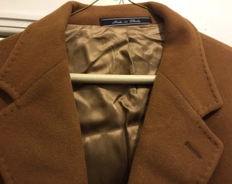 Cashmere Coat, Kilgore Trout, 100% Cashmere, Camel Coat, Mens, Made in Italy. Size 52