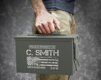 Personalized Engraved .50 Cal or .30 Cal Caliber Ammo Can Storage Box Groomsmen Gift Box Wedding Groom Father Dad Grandfather Friend Gift