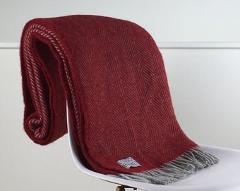 Red Throw Blanket, 100% Wool - Red Sofa Throw, Red Bed Throw, Red Wool Blankets & Throws, Perfect for Any Room, Free Delivery Available