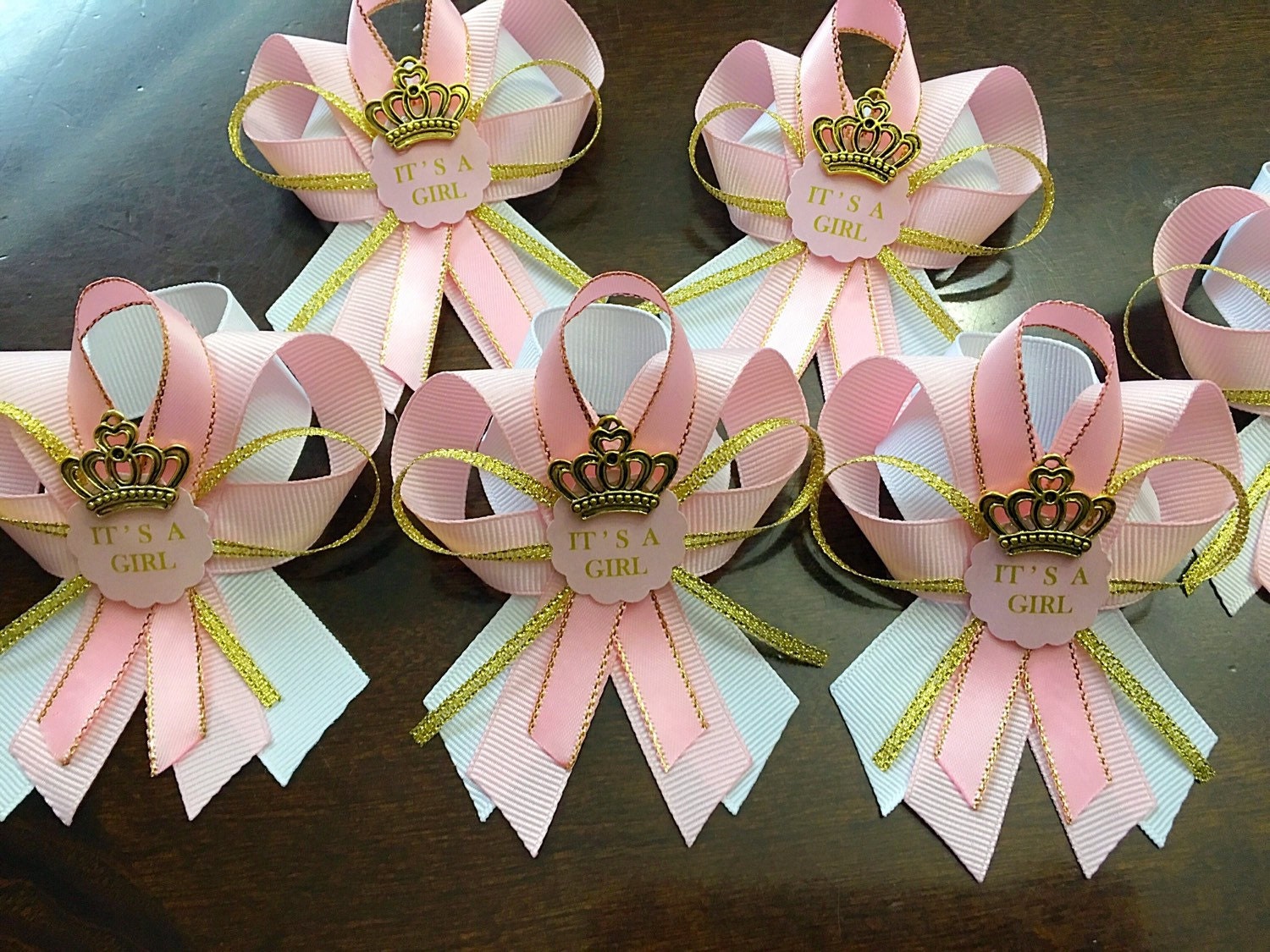 12 pink and gold guest pins for Baby shower pink and gold