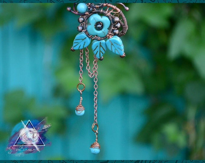 Set "Crystal flower" | Ear cuff and earring, wire wrap earcuff, boho ear cuff, boho style, crystal jewelry, crystal boho ear cuffs, galvanic