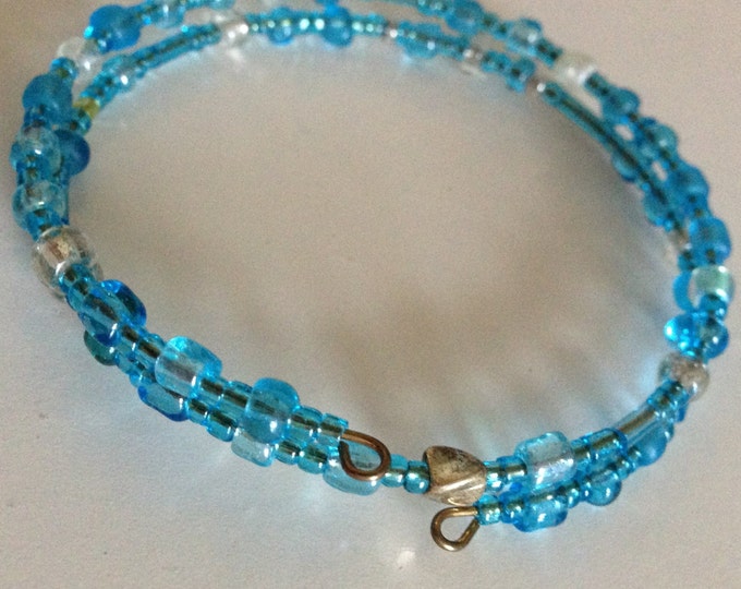 clearance! light blue glass beaded memory wire bracelets