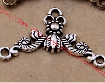 wholesale 100pcs antiqued silver flower connector charms findings--perfect for making necklace--3 loops
