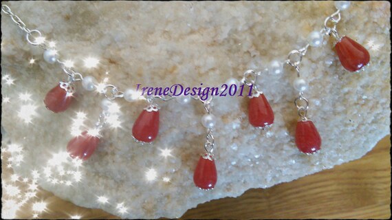 Handmade Silver Necklace with Cherry Quartz Drops by IreneDesign2011