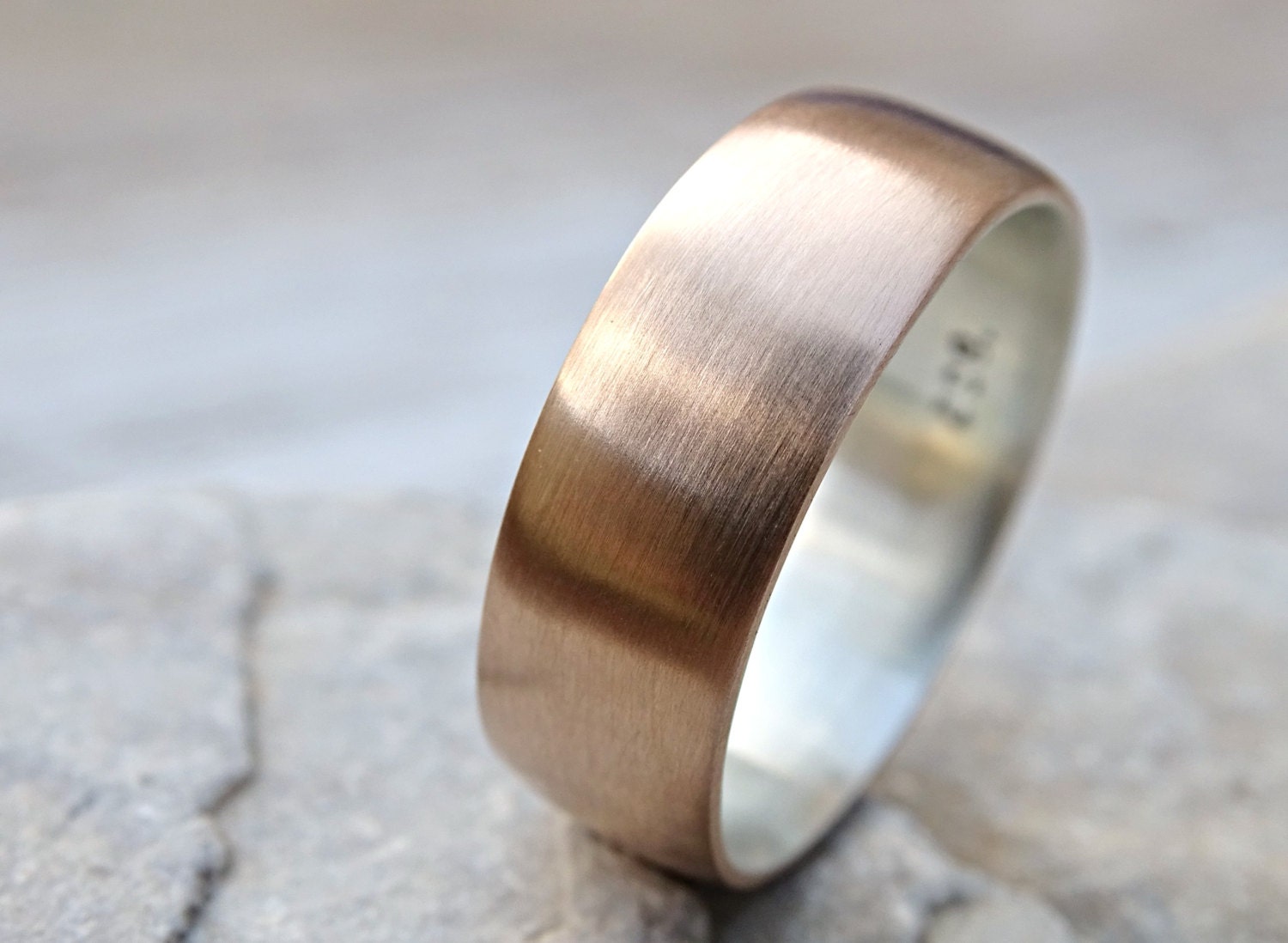 Mens Bronze Wedding Ring Domed Bronze Ring Silver Mens Ring