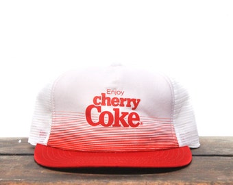 Awesome 80's Vintage Enjoy Cherry Coke Coca Cola Soda Pop Drink Trucker Hat Snapback Baseball Cap