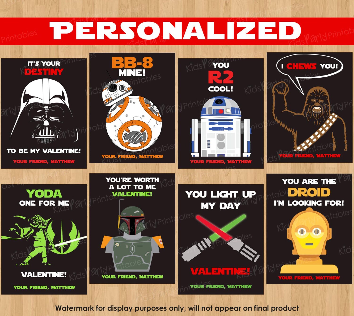 Star Wars Valentines Day Card PERSONALIZED Star Wars