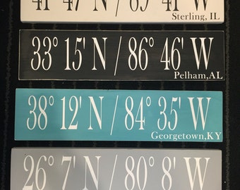 wooden sign latitutde longitude coordinates sign- child birthplace, wedding, proposal, home, love- option- location can be added!!