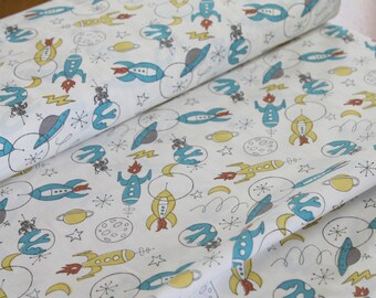 Outer Space Organic Crib Sheet, Rocket Baby Bedding, Birch Fabrics Space, Organic Changing Pad Cover, Outer Space Nursery, Organic Baby