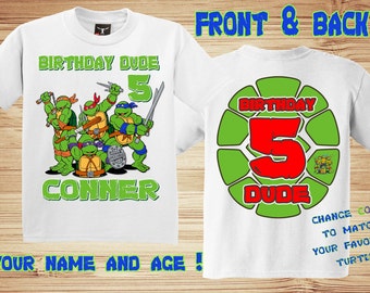 TMNT 3 Birthday Front and Back T Shirt Personalized - Teenage Mutant Ninja Turtles