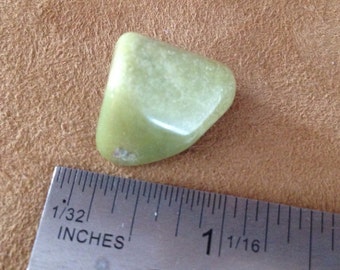 OLIVE JADE (S009) Olive Jade medium sized tumblestone, 1mm drilled stone, pocket stone, good luck amulet, prosperity, attract money