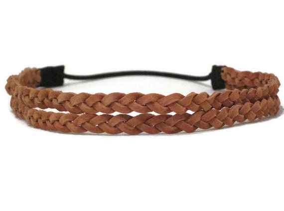 Double Braided Headband Adjustable Leather by KelleyThreads