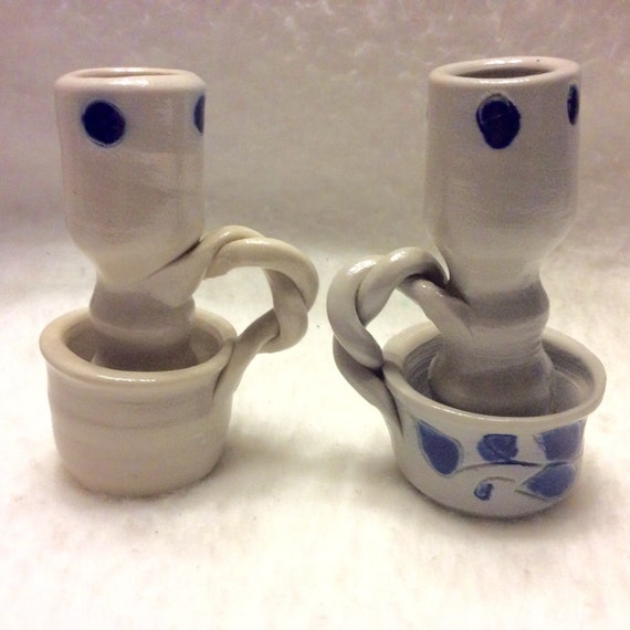 Williamsburg pottery salt glaze candle stick holders.