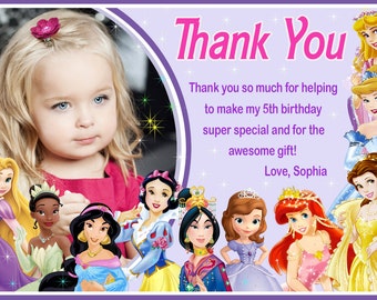 Princess thank you card, disney princess thank you card, disney princess custom order- Digital file