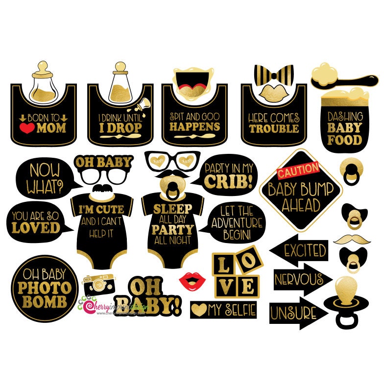 booth photo download themed Baby Booth Themed Photo Props Gold Funny Black and 37 Shower