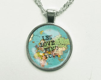 Map Of The World Necklace Quotes, Custom Necklace - World Map Jewelry - Quote Jewellrey - Quote Pendant - Quote Necklace, Map Pendant, Custom Quotes