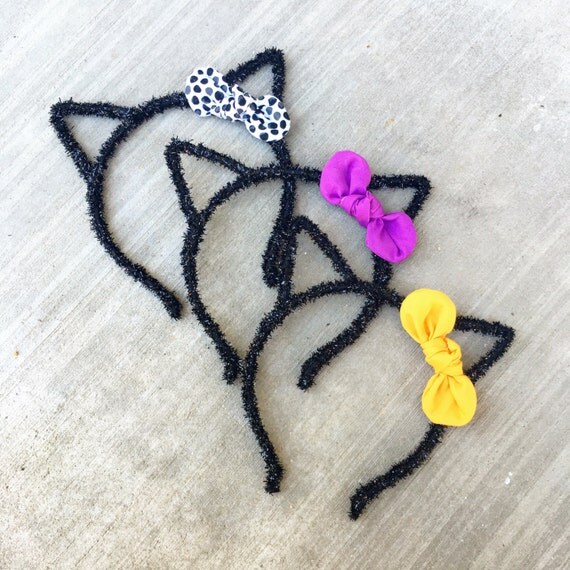 Halloween Cat Ears Headband // black kitty headband with Knotty Gal Bow attached - Choose 1