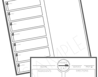 Recipe Card and Weekly Meal Plan Kitchen Set -- Kitchen Organization Printable -- Makes a great gift!