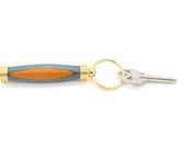 Orange & Teal Keychain, Handmade Secret Compartment 24K Gold Keychain featuring Orange and Teal Spectraply,  toothpick holder, money holder