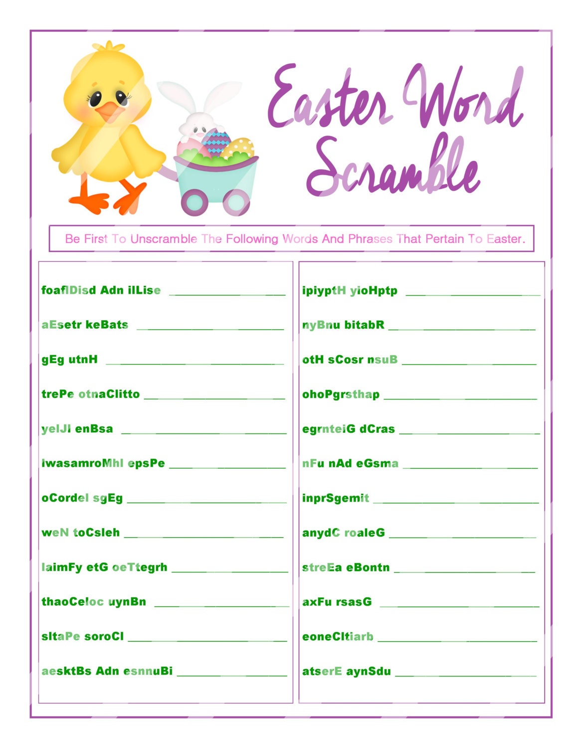 Easter Word Scramble Printable Worksheets